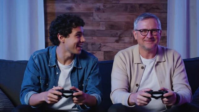 Father and son gaming joy.