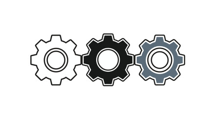 Obraz premium Three gear icons in black, white, and blue on a for industrial or mechanical concepts