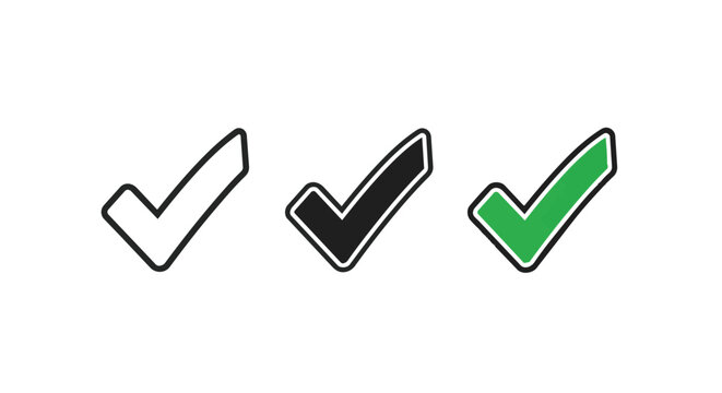 Three checkmarks in different colors on a for approval and confirmation