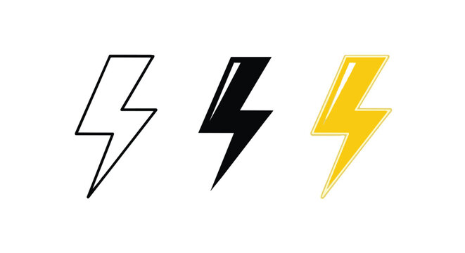 Three lightning bolt icons in black, white, and yellow colors