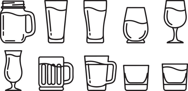 Assorted drink containers filled with water and beer Vector