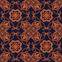 Obraz premium seamless damask pattern, tile, orange, navy blue 