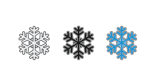 Three snowflakes in black, white, and blue on a pure for winter designs