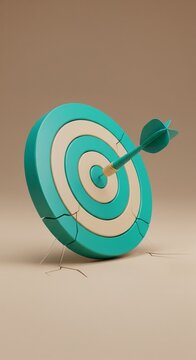 Broken Target with Arrow Hitting Bullseye, Symbolizing Missed Opportunity and Failure in Business Strategy, 3D Render