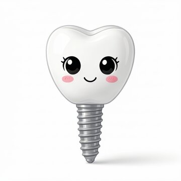 Cute Tooth with Eyes and Smile, Dental Implant Concept, Vector Illustration for Dentistry