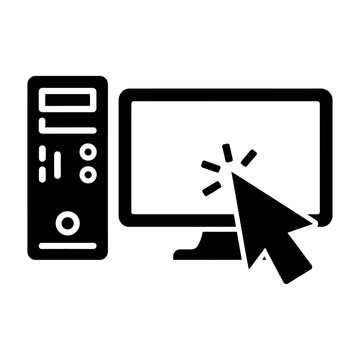 Vector showing a computer tower and a monitor with a cursor on the screen