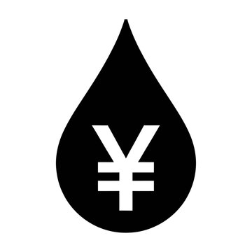 Vector oil drop with japanese yen currency symbol in the middle