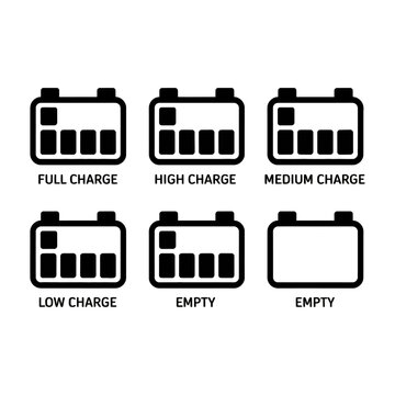 Vector graphic showing various battery charge levels in a diagram
