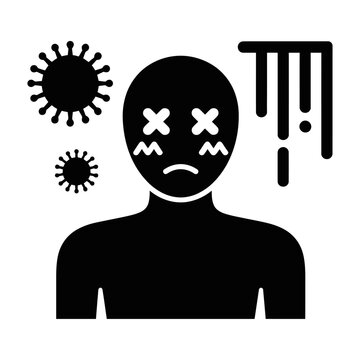 Vector of a person with fever and virus cells nearby