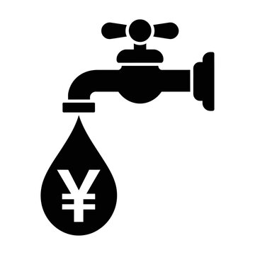 Vector of a water faucet dripping a yen currency drop