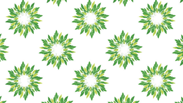 Seamless pattern of small circular wreaths made from green leaves on a white background, creating a simple and clean botanical aesthetic.