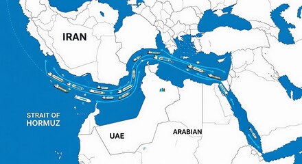 Map of the Strait of Hormuz showing shipping lanes and surrounding countries.