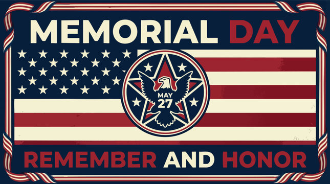 Memorial Day eagle emblem with flag and patriotic border