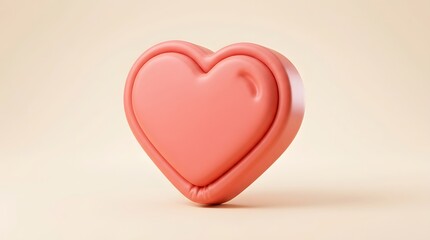 Fototapeta premium A pink heart shaped claymorphism button showing a claymorphism like button soft for social media engagement in soft 3d style for app interfaces and user interaction in digital platforms