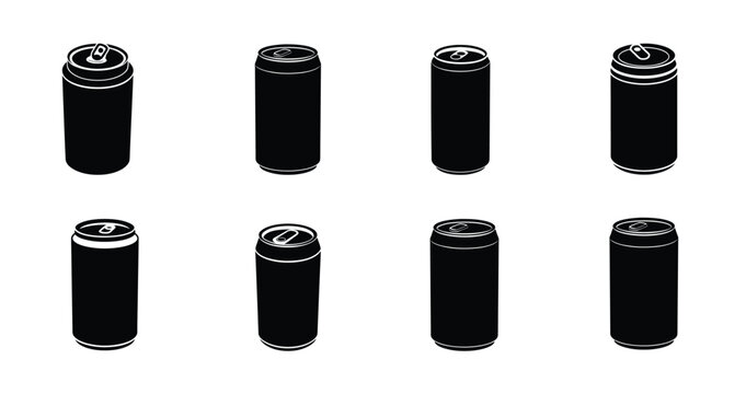 Aluminum soda can and beverage tin silhouette icon featuring soft drink energy juice, metal container more vector illustration or editable stroke.