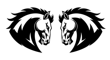 Obraz premium Black White Horse Head Vector Logo - Equestrian Mascot Art
