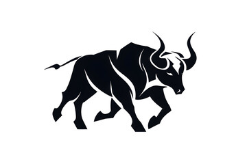 Obraz premium Majestic Bull: A bold depiction of a powerful bull in full stride, embodying strength and determination. The monochromatic art style emphasizes the bull's imposing presence.