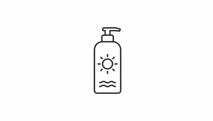 Obraz premium Sunscreen bottle with sun and waves icon, summer protection concept, clean vector illustration