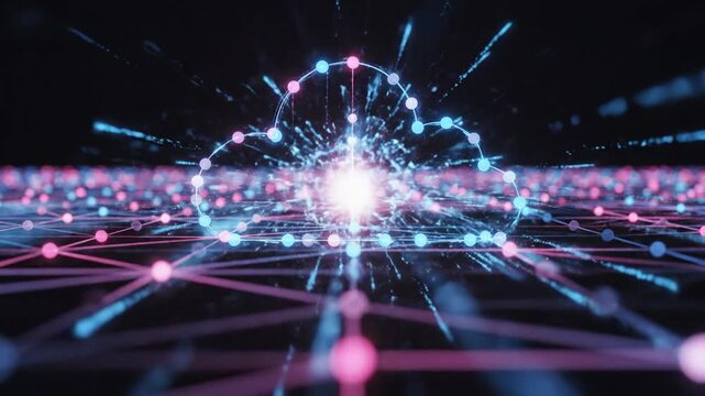 Futuristic digital cloud icon on glowing network connection grid