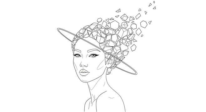 Surreal Portrait of Woman with Exploding Geometric Headpiece