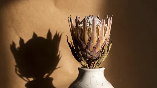 Dried Protea in Vase Shadow.