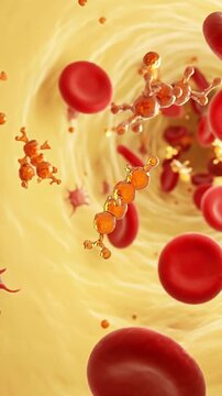 Cortisol stress hormone bloodstream concept medical background macro illustration of molecule concept red blood cell flow biology health anxiety science research concept cholesterol blood cell artery