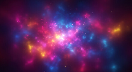 A vibrant abstract nebula with colorful glowing stars and cosmic dust. © Ali
