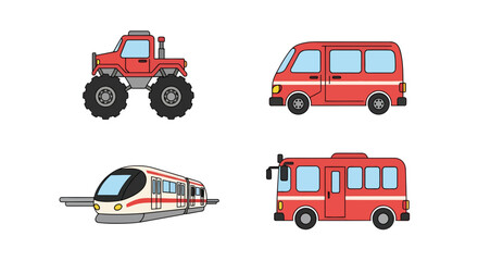 Naklejka premium Red Vehicles Illustration, Vector Style Graphic, Transportation Design for Various Uses