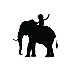 Obraz premium Child Riding Elephant Silhouette