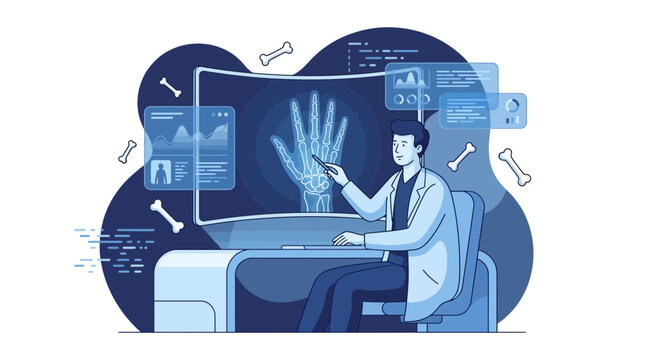 Dr tech man study hand bone x ray scan lab work area site clinic room