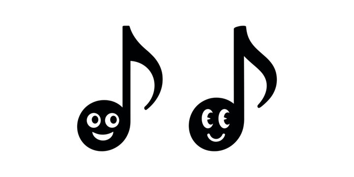 Black eighth note emojis with smiling faces musical note in white background.