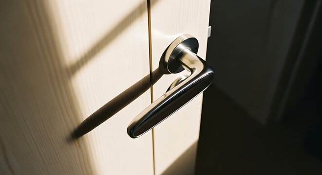 Modern interior door handle with sunlight and shadow