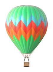 Fototapeta premium Colorful Green Hot Air Balloon with Chevron Pattern on White Background 3D Render
