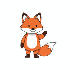 Obraz premium Cute cartoon fox standing and waving with a fluffy tail