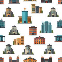 Obraz premium Stylized urban cityscape with various buildings and architectural styles