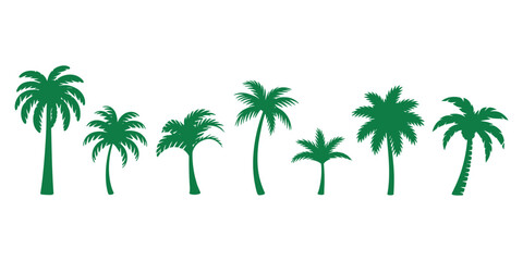 Obraz premium Green palm tree silhouettes on white background palm trees green palm trees tropical trees palm tree green trees