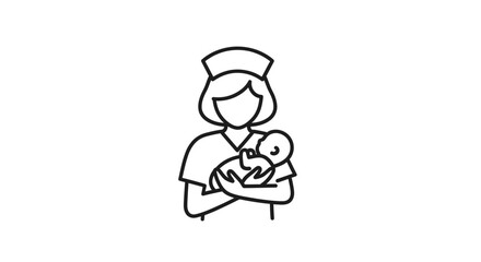 Obraz premium Nurse holding a newborn baby icon, medical care and maternity symbol