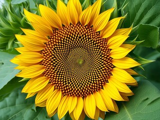 Obraz premium Sunflower head, a circular arrangement of seeds in a complex pattern, source, bloom