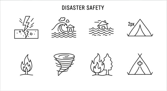 Disaster safety signs and symbols.