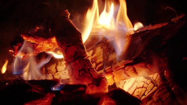 Close up of campfire flames burning at Acatenango campsite