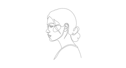Obraz premium Minimalist Line Art Portrait of a Woman in Profile, Elegant Single Line Drawing