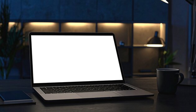 Dark Workspace with Laptop Screen Late Night Productivity