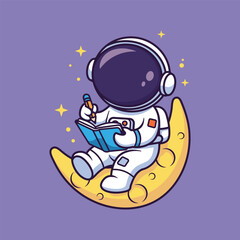 Naklejka premium Cute Astronaut Vector Illustration Writing on Moon