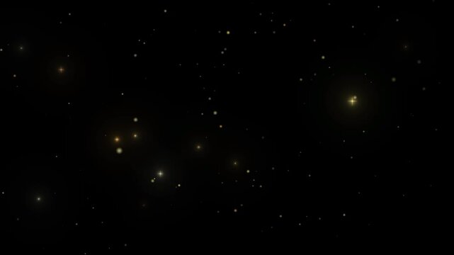 Cinematic background displaying the glowing white text darkness falls tonight against a deep blue nighttime sky filled with sparkling cosmic dust and tiny abstract particles.