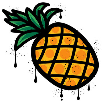 Pineapple graffiti with spray paint splatter and drips