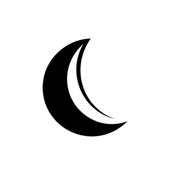 Black crescent moon shape symbol icon.