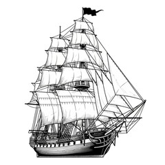 Detailed illustration of a sailing ship. © sarmadi