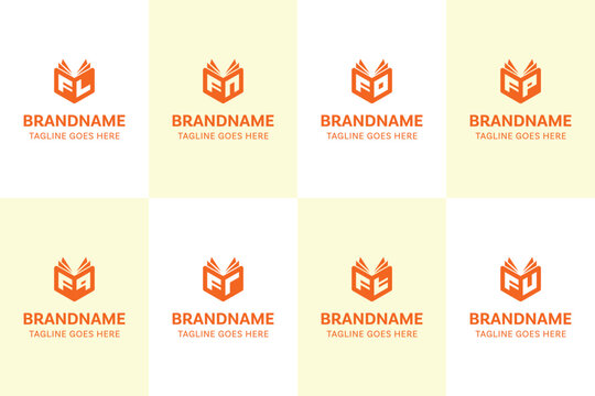 Letters FL FN FO FP FQ FR FT FU Book Logo Set, for LF NF OF PF QF RF TF UF Initials