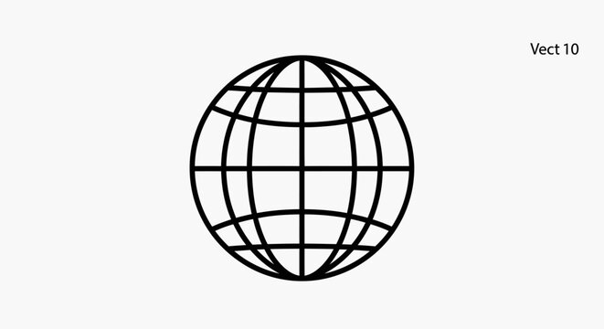 Black line art globe icon symbol.