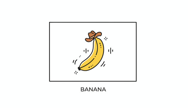 Funny Banana Wearing Cowboy Hat Dancing with Musical Notes